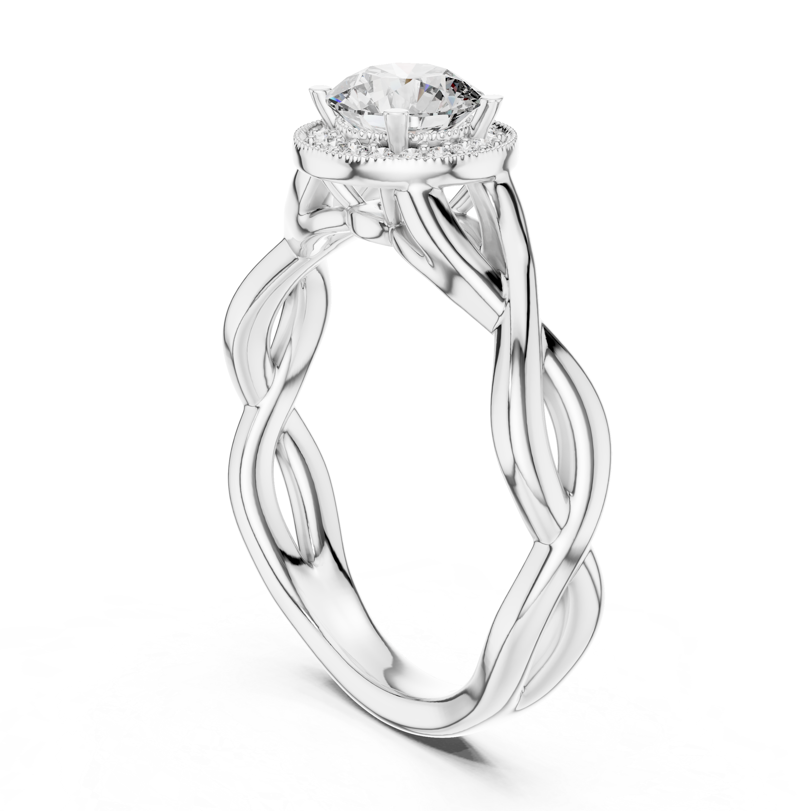 Silver ring with a diamond on a white background